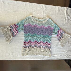 Boho festival summer Bell sleeve multicolor stripped sweater small layering